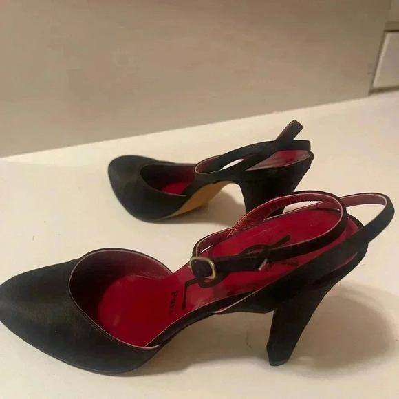 YSL Yves Saint Laurent Paris high heel open back shoes - black satin fabric - Picture 10 of 16